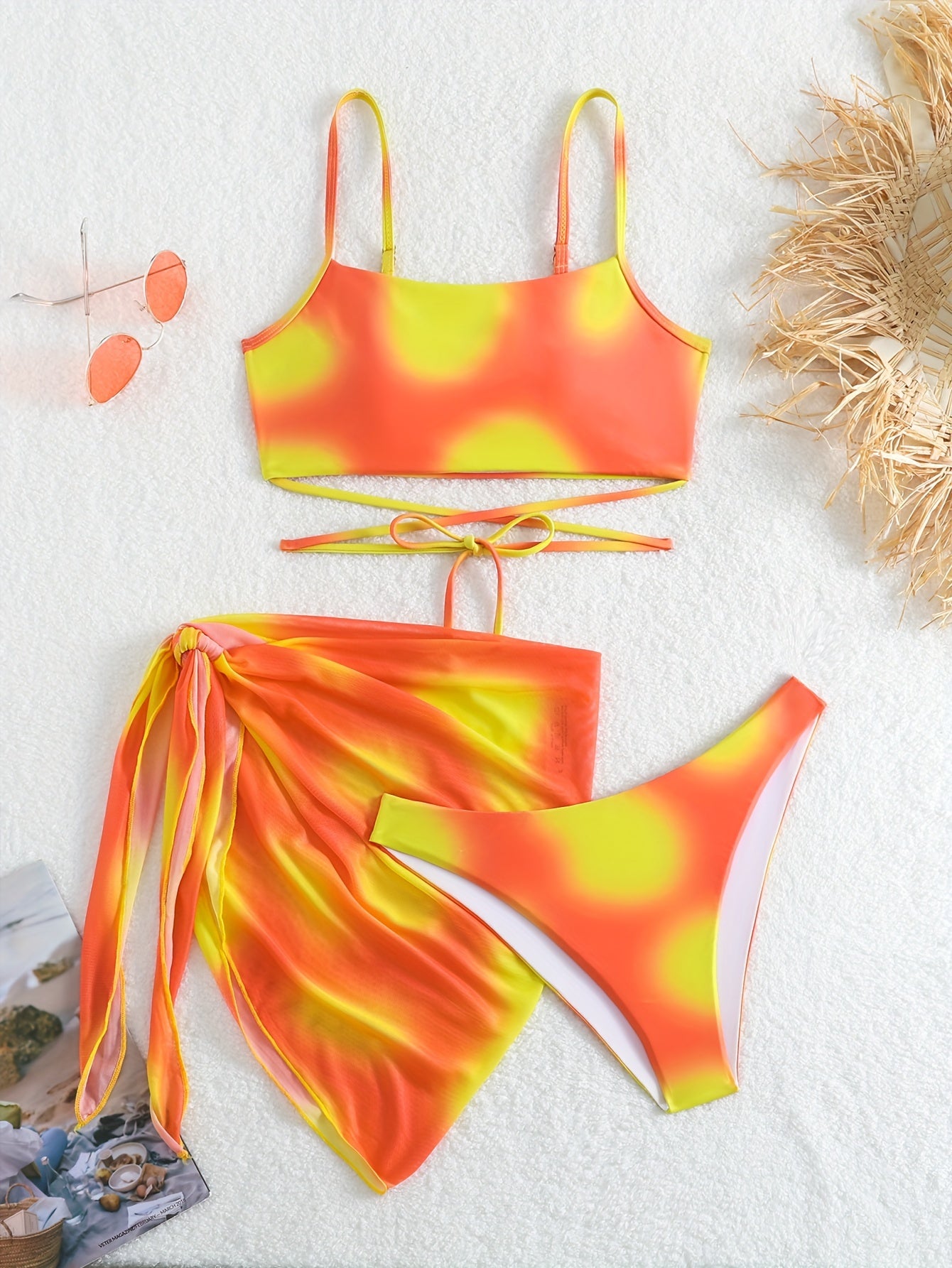 Women's Fashion Sexy Slimming Bikini Swimsuit With Wrap Skirt, Vibrant Color Gradient - Polyester & Spandex - For Summer Beach Vacations - Perfect Gift for Women